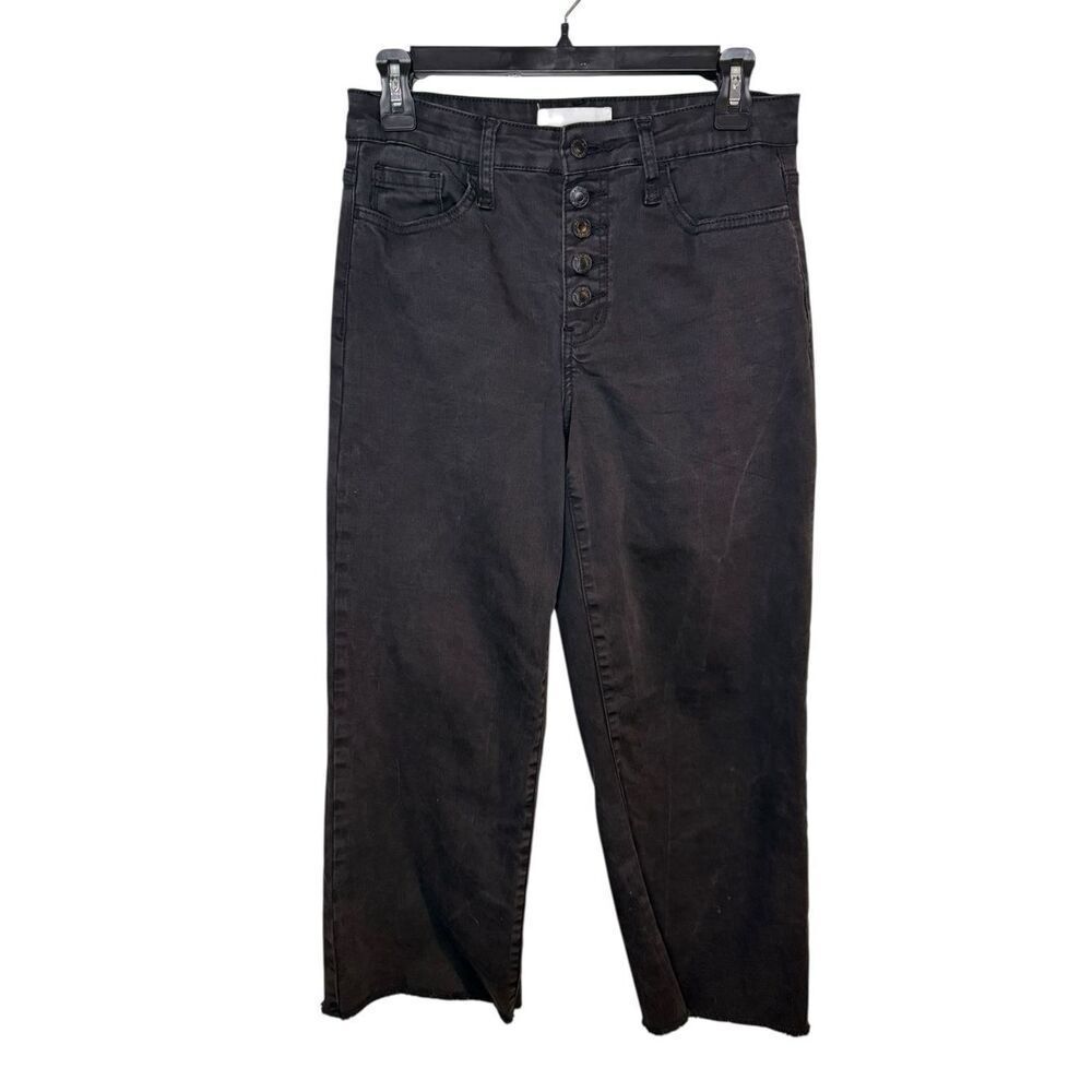 Vervet High‎ Rise Exposed Button Fly Wide Leg Black Raw Hem Jeans Size 28